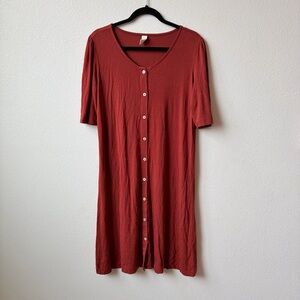 Kate Quinn M Terracotta Short Sleeve Button Tee Shirt Style Dress